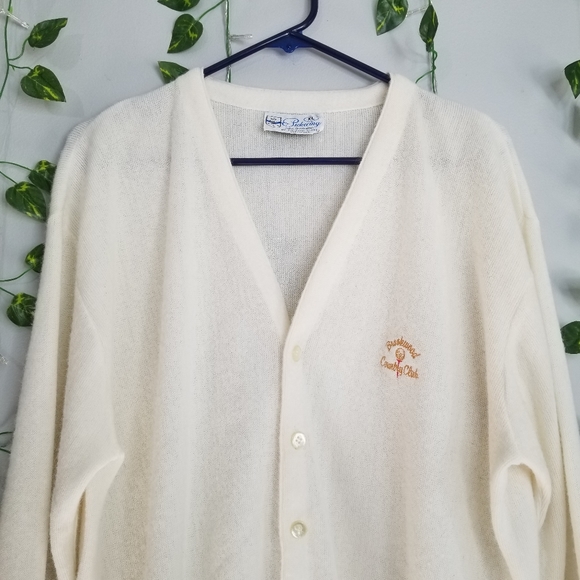 Vintage PICKERING Brookwood Country Club USA Ivory Button Up Cardigan R… - Picture 2 of 12